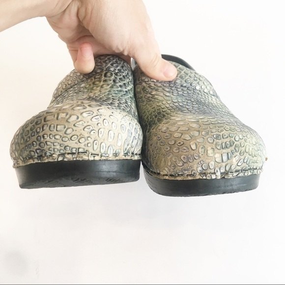 Sanita Reptile Embossed Clogs Green Leather Snakeskin Comfort Shoe Danish 40 - Picture 11 of 12